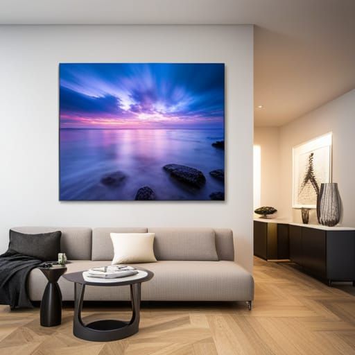 Blue Sunset Shimmers as Crayon Art Masterpiece