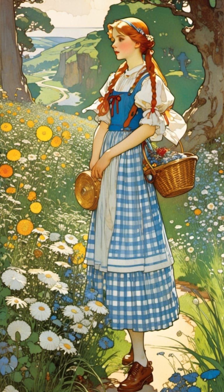 Dorothy in Oz with Braids, in Art Nouveau Style