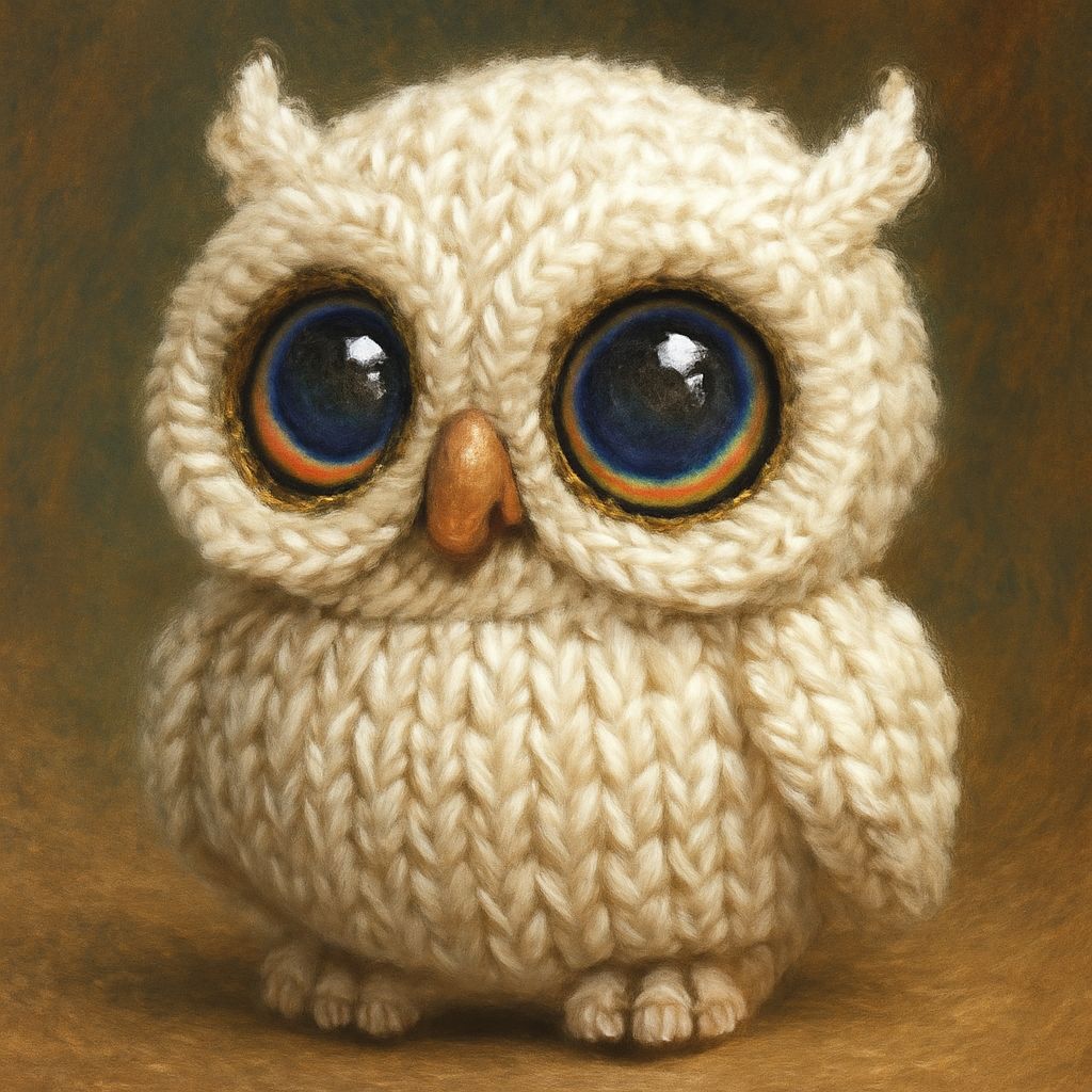 Adorable Knitted Owl Portrait in Whimsical Style
