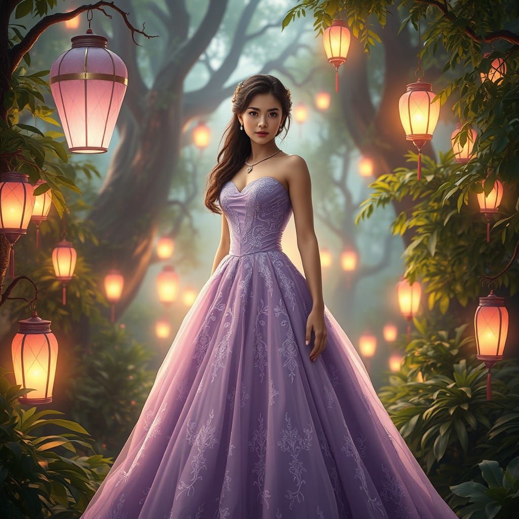 Whimsical Fantasy Maiden in Pastel Purple Ball Gown