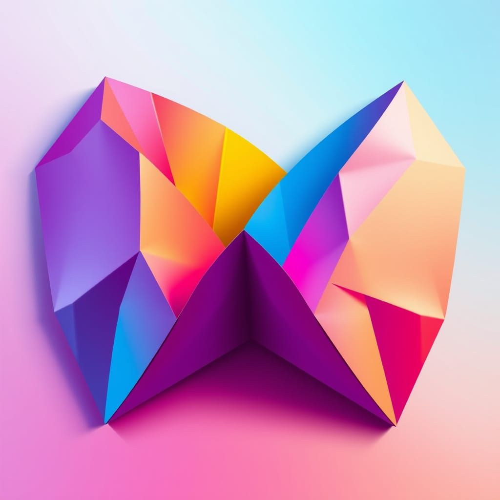 Vibrant Origami Design in 80s Airbrush Style