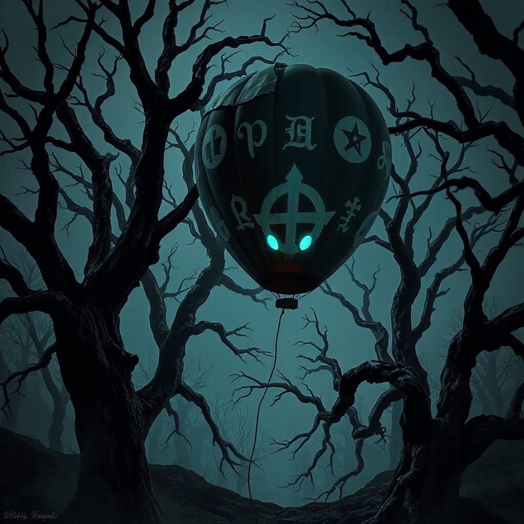 Haunted Forest Balloon in Dark Fantasy Style