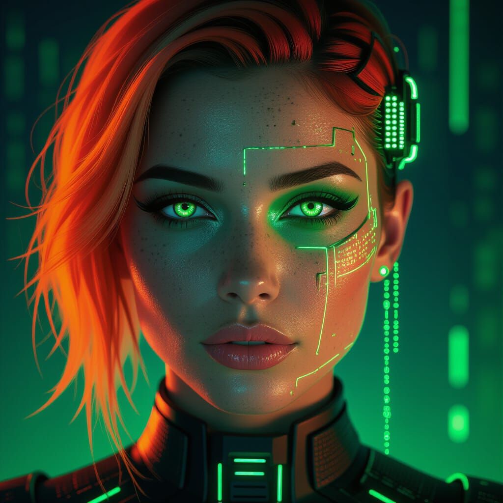 Neon Cyberpunk Woman's Face in Electric Shadows