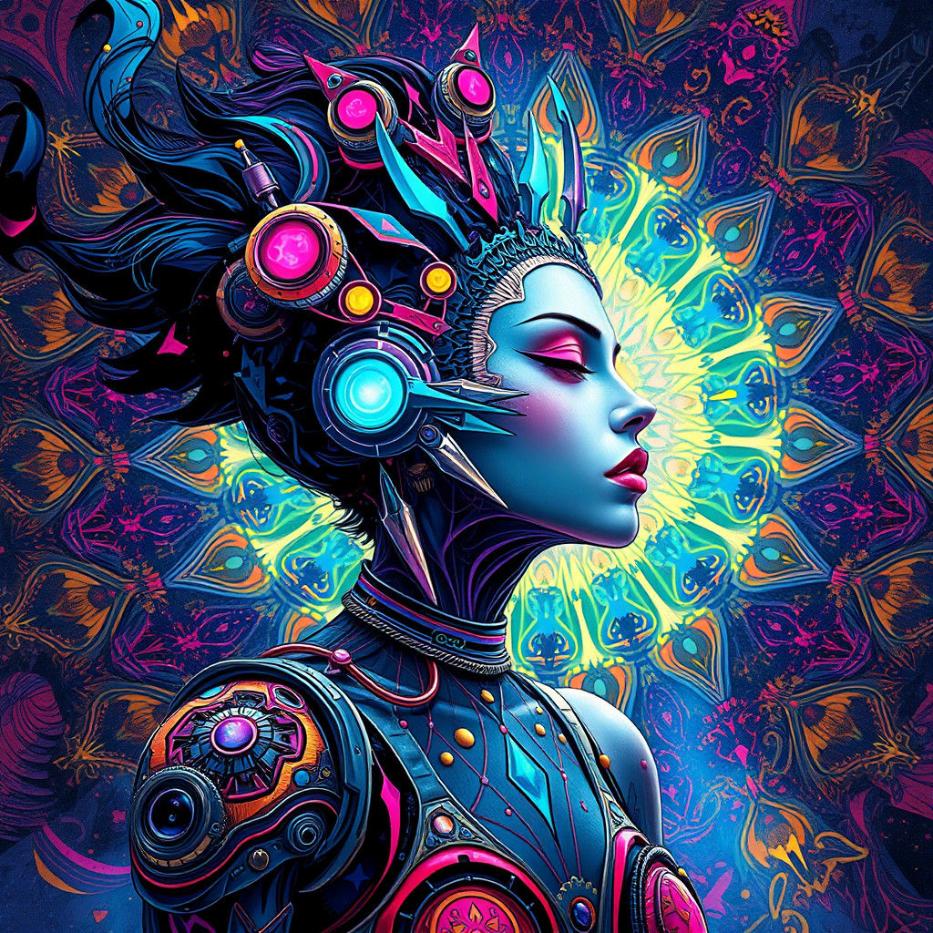 Cyber New Age Female in Graffiti Street Art Style