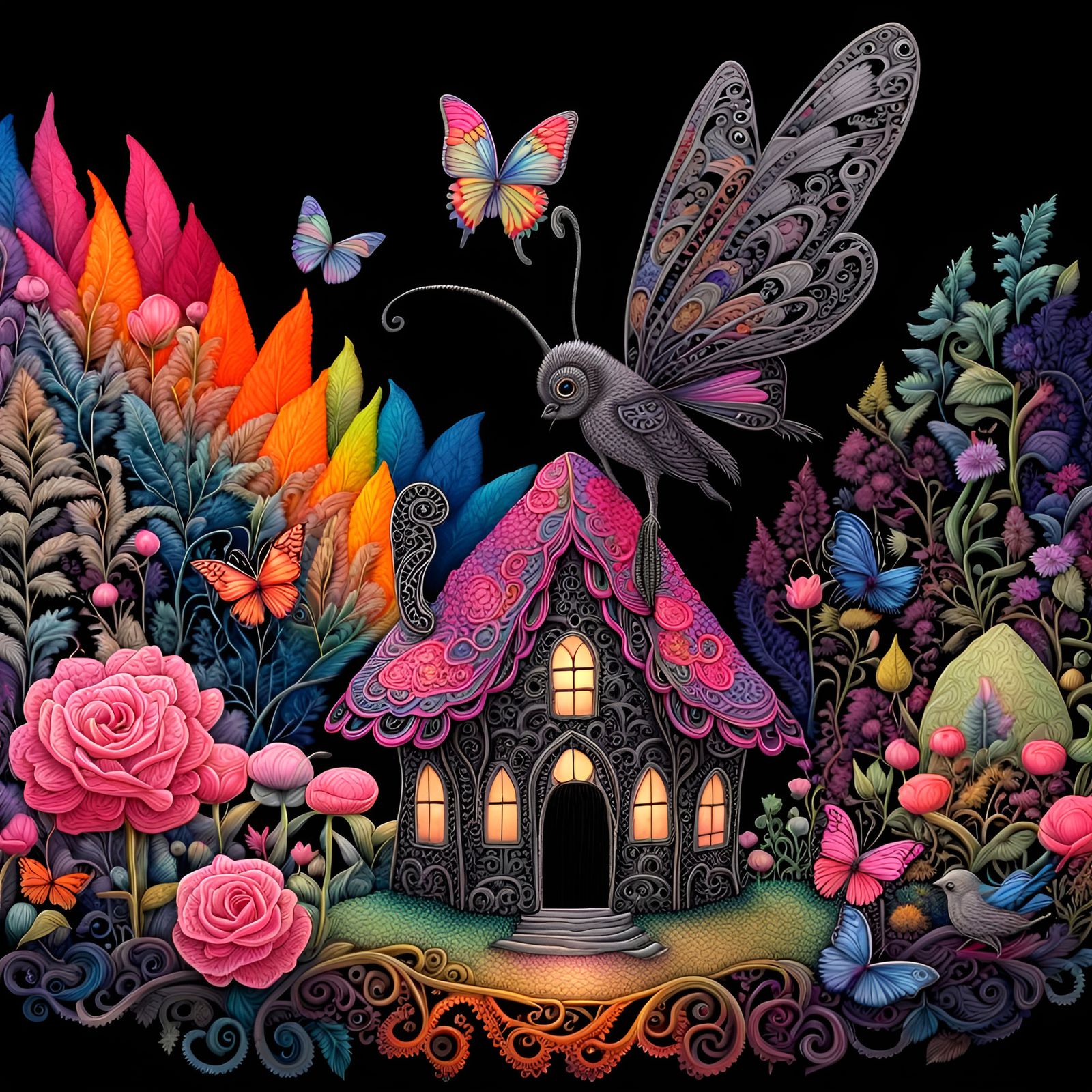 Hyperdetailed Prismatic neon painted on black velvet,  Fanta...