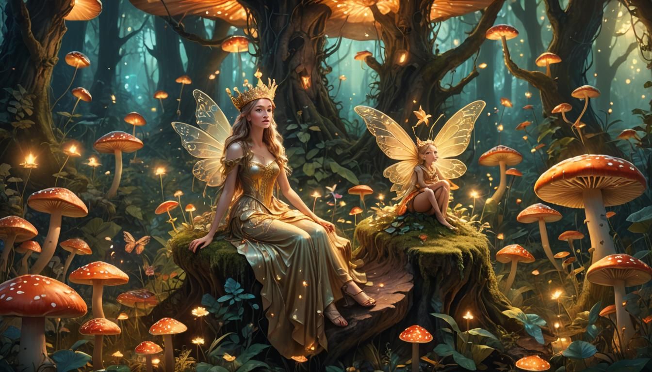 Fairy Queen in Forest with Mythical Creatures