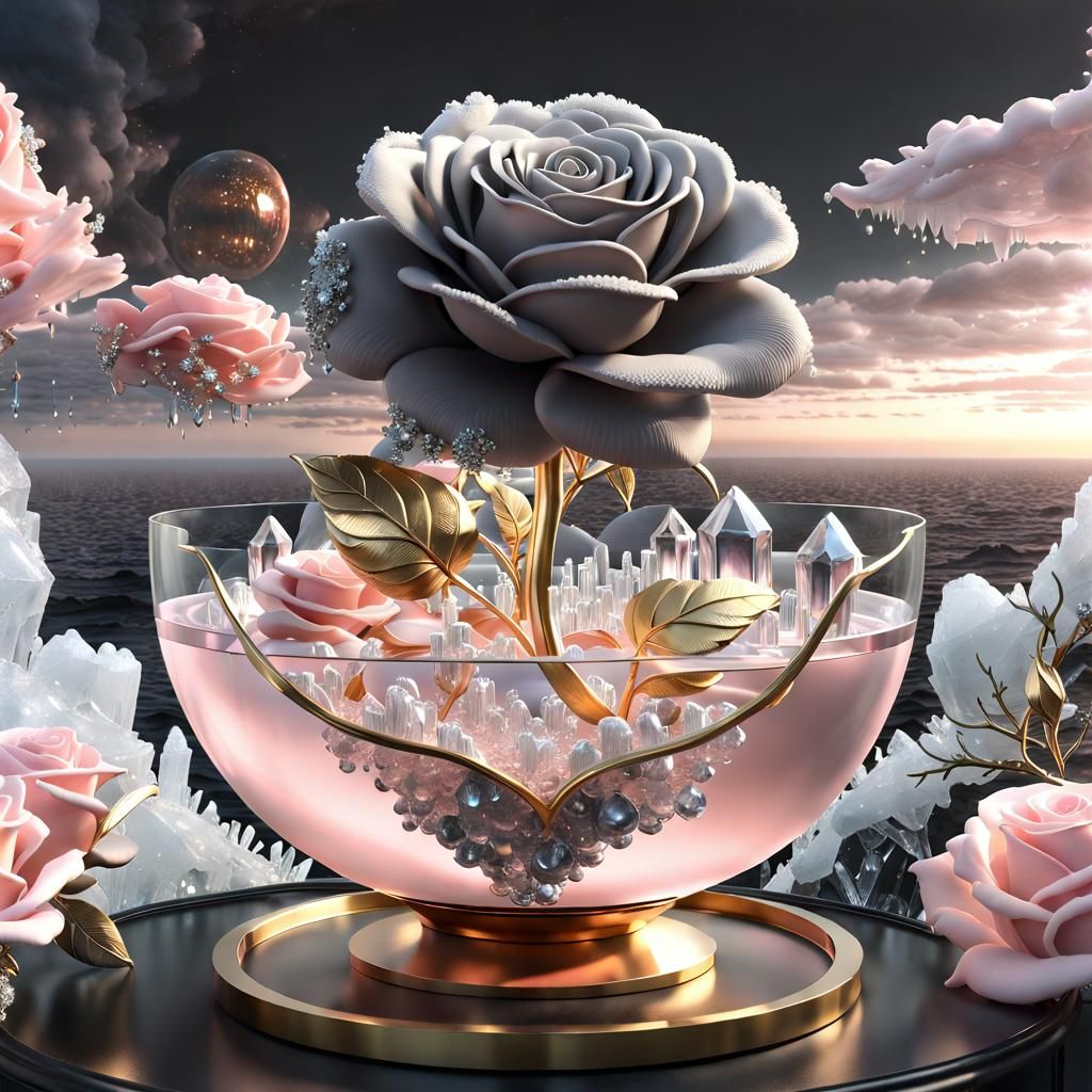 Ice Crystal Rose with Flowery Thundercloud, 3D Animation