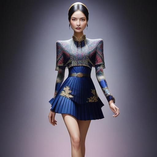 High-Fashion Dress with Pleats and Origami Fabric