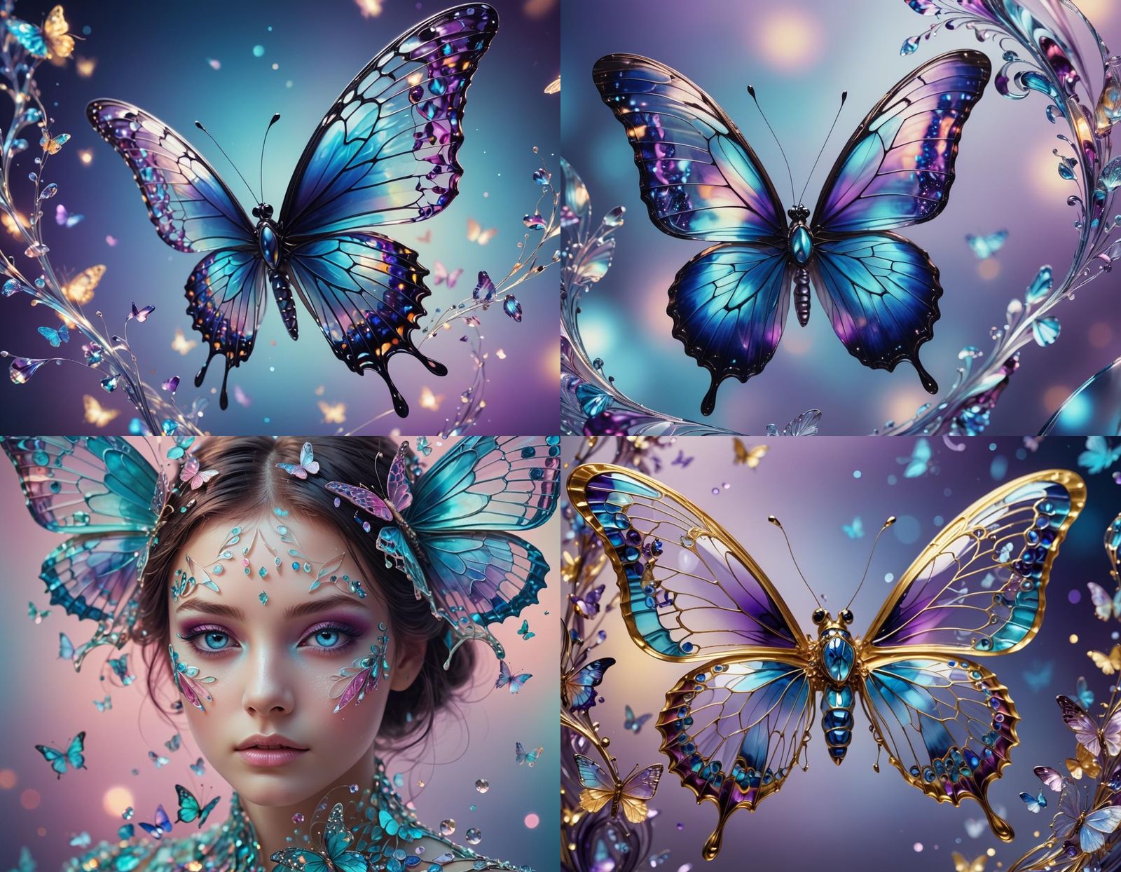 Elegant Glass Butterfly in Surreal Digital Art