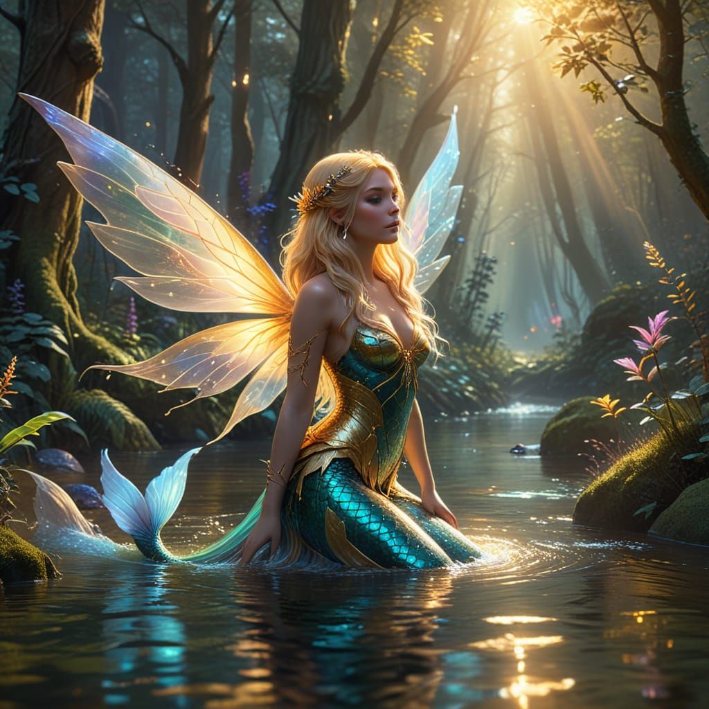 Fantasy Fairy and Mermaid in Forest Concept Art