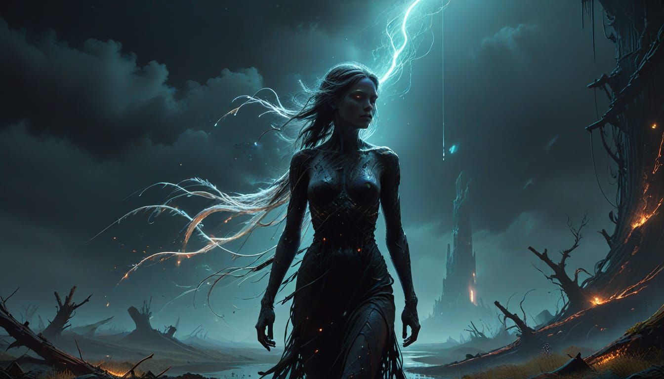 Ghostlike Figure Walks Through Cosmic Void in Hyperrealistic...