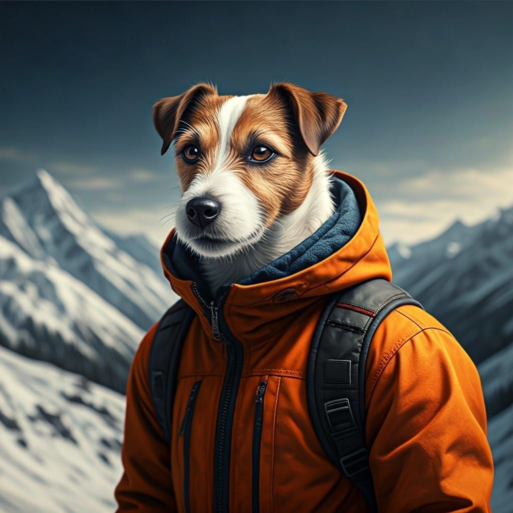 Heroic Terrier Rescuer in Snowy Mountains