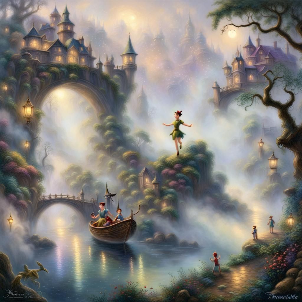 Peter Pan and Tinkerbell in Ethereal Fantasy Style
