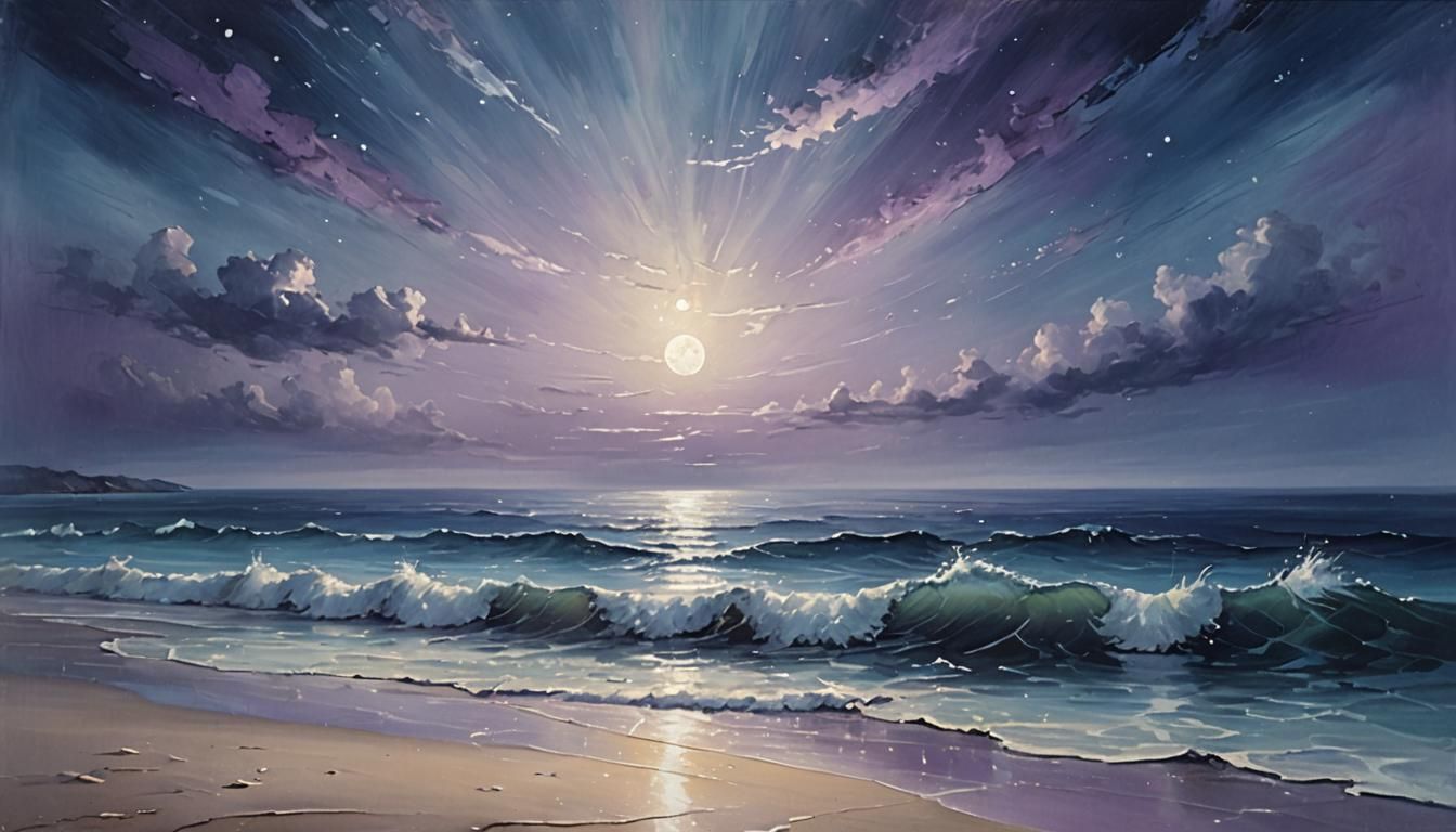Moonlit Ocean Calmness in Silver Glimmer