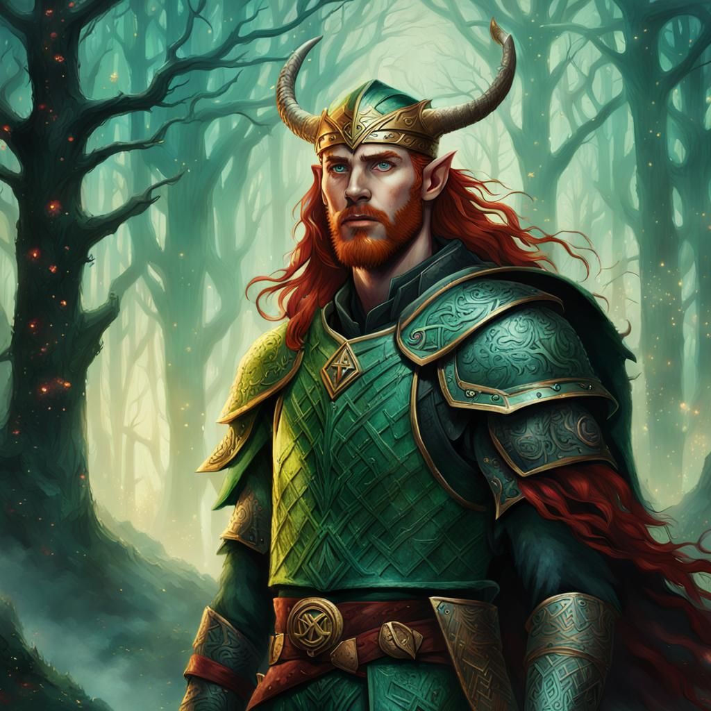 Loki, Red-Haired Elf Viking, in Epic Fantasy Armor