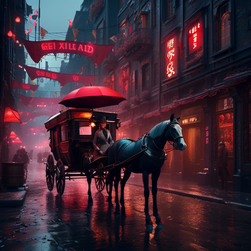 Old Lady in Neon-Lit Alley, Turn of Century