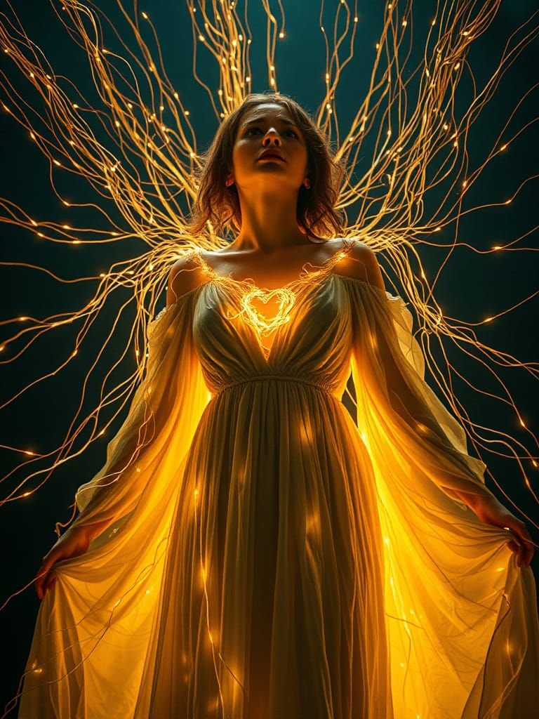 Heartbreak: Woman Ripping Light, String Art Style