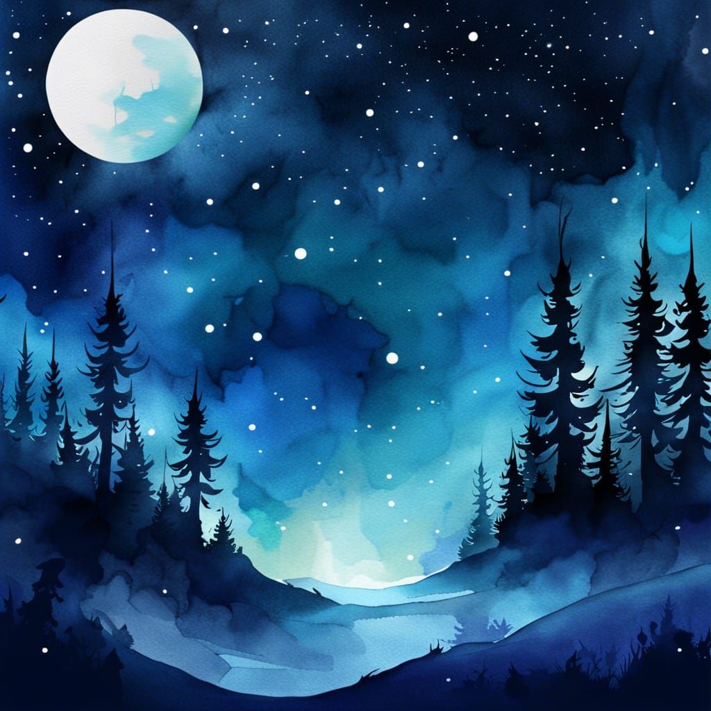 Epic Watercolor Night Digital Illustration