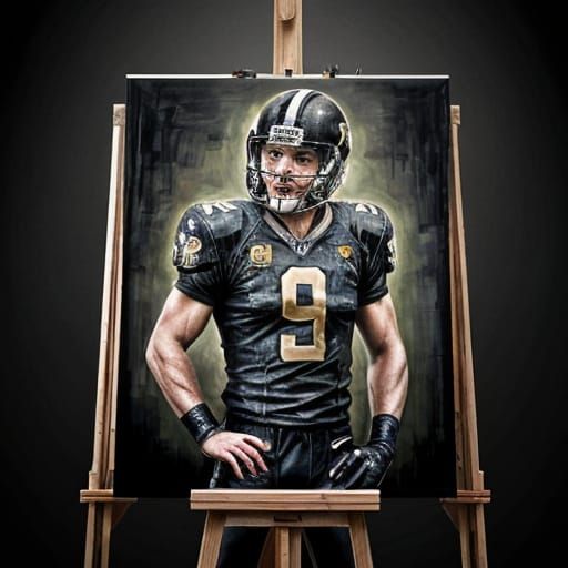 Black and Gold Drew Brees Painting in Grunge Style