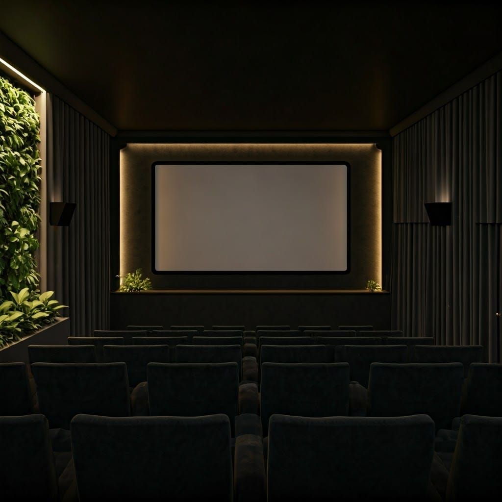 Intimate Cinema Room Blends Tech with Lush Greenery