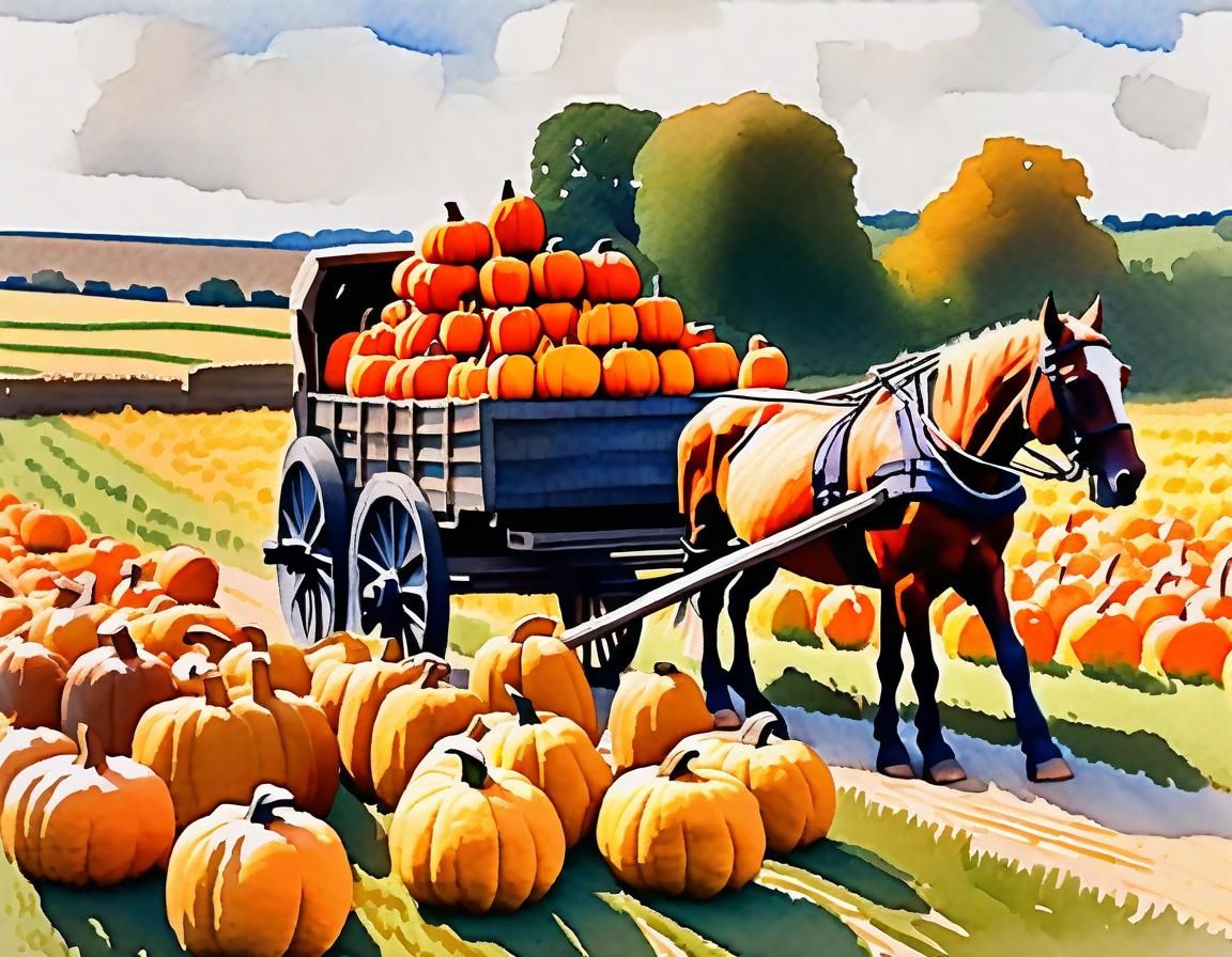 Medieval Pumpkin Harvest in Gouache Style
