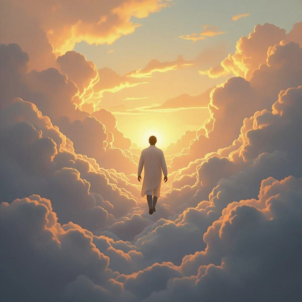Man Emerging From Clouds