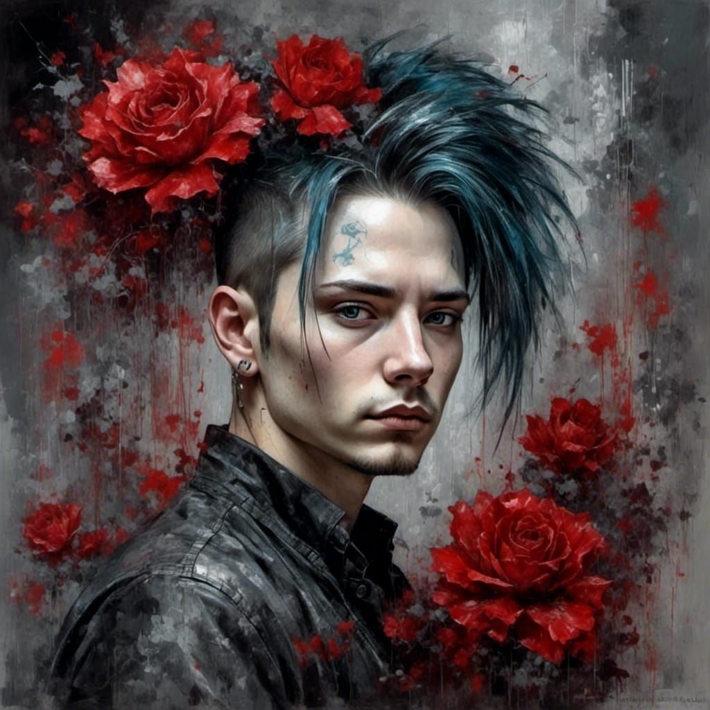 Gothic Man Portrait with Fractal Wallpaper