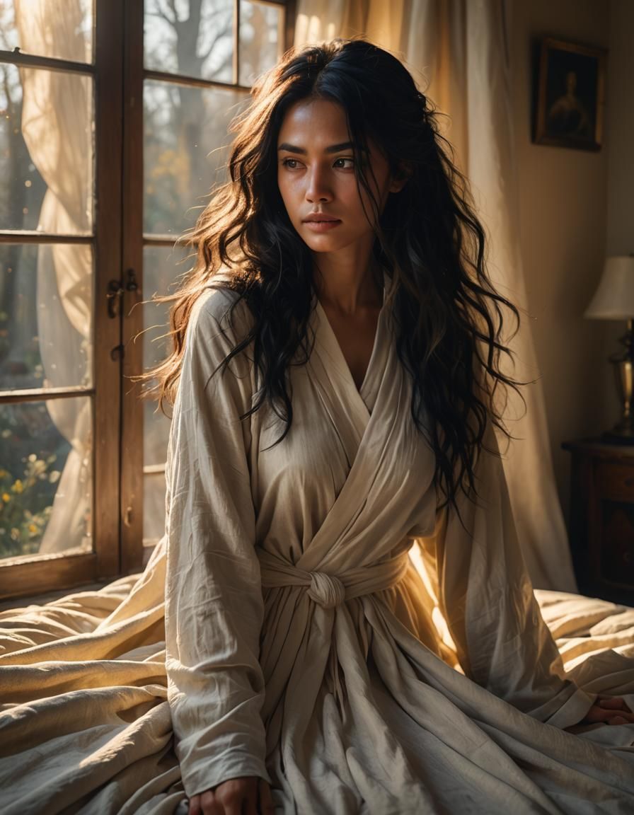 Servant Girl Awakening with Golden Light: Concept Art