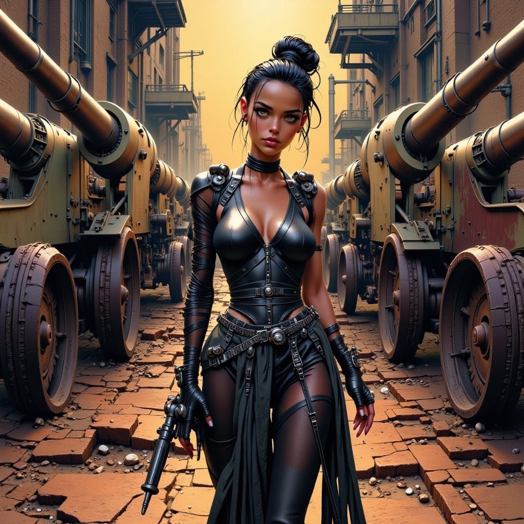 Valkyrie Before Heavy Artillery in German Expressionist Styl...