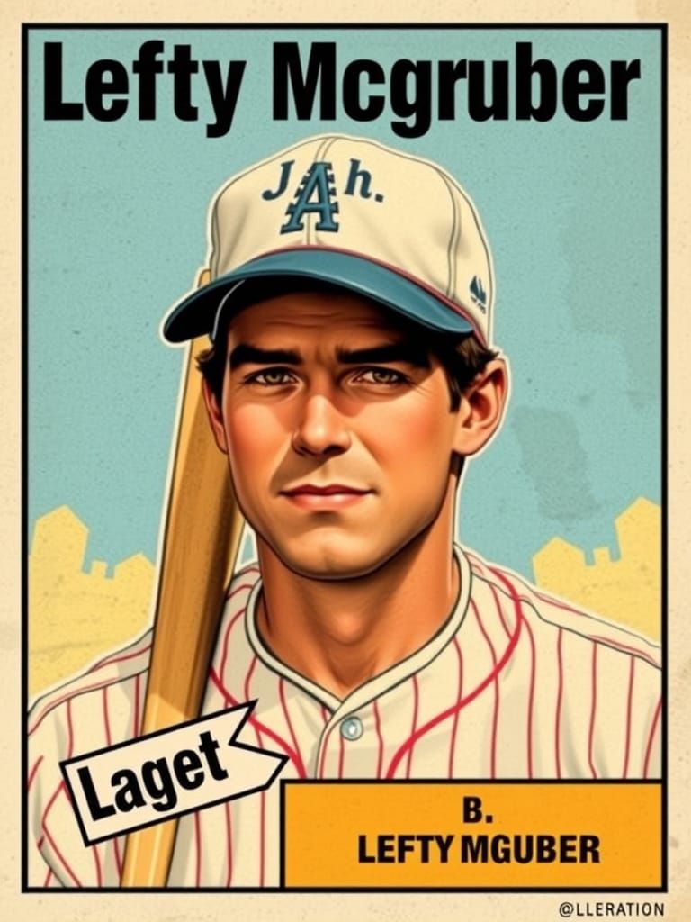 Retro Baseball Card of Lefty McGruber in Vintage Attire