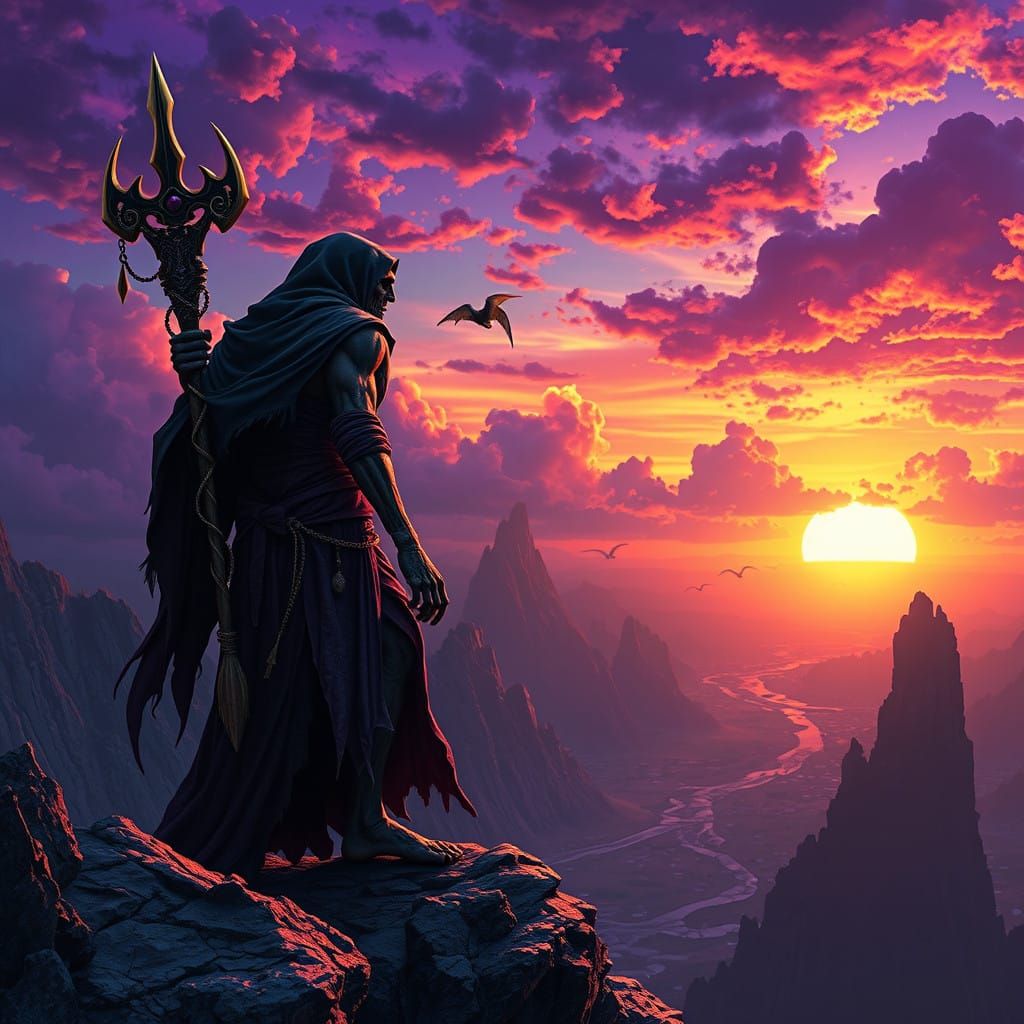 Dark Lord Skeletor Reigns Over Vibrant Paradise at Sunset