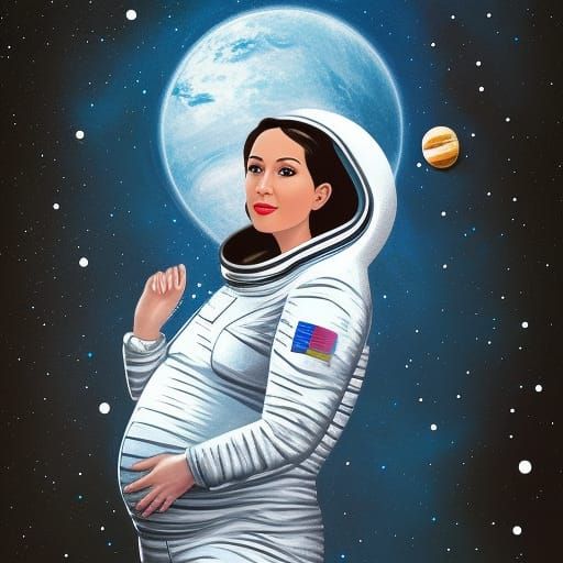 Pregnant Astronaut in Deep Space Portrait