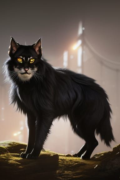 Beautiful Werecat Portrait in Art Nouveau Style