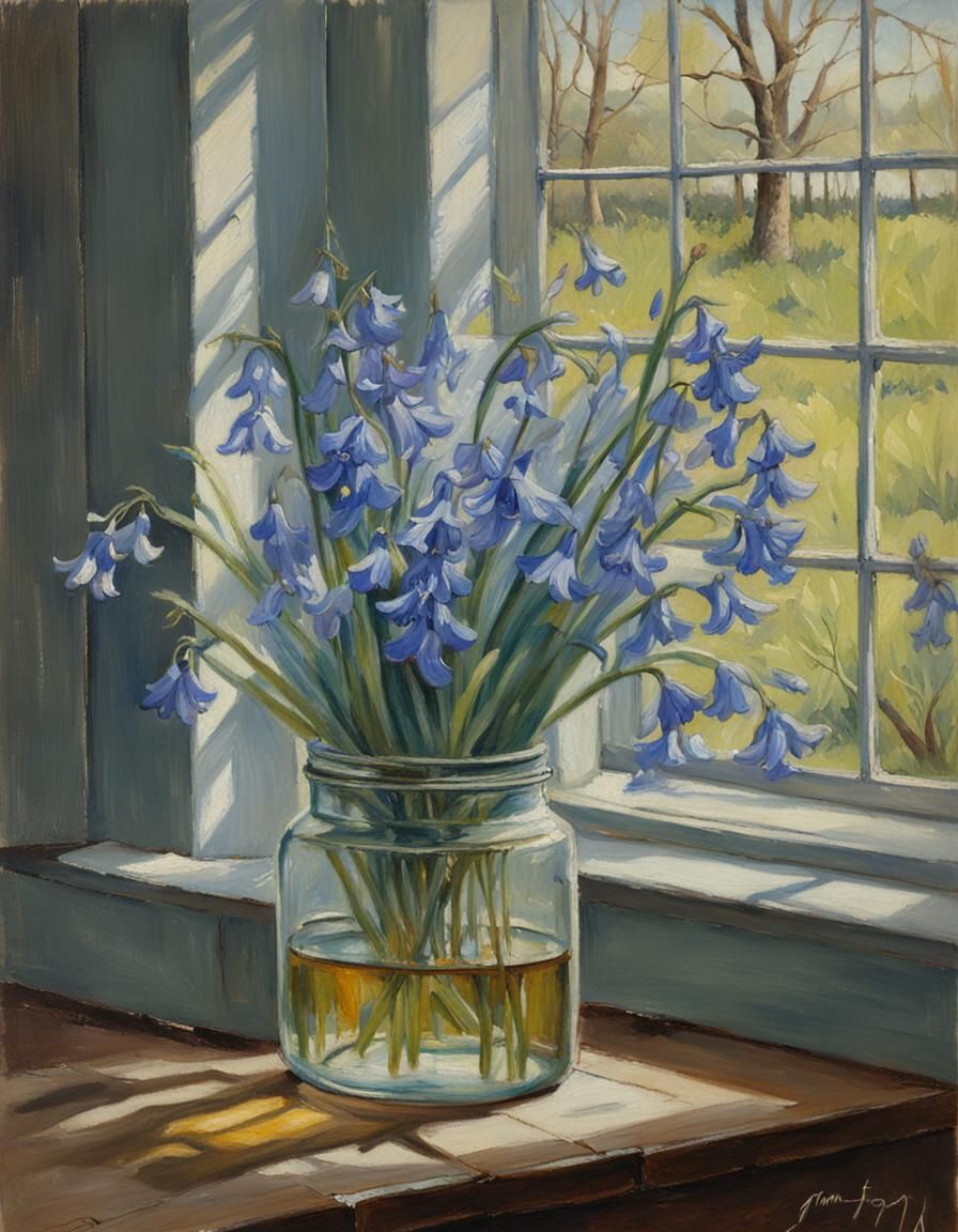 Bluebells in Jar: Oil Painting by James Gurney