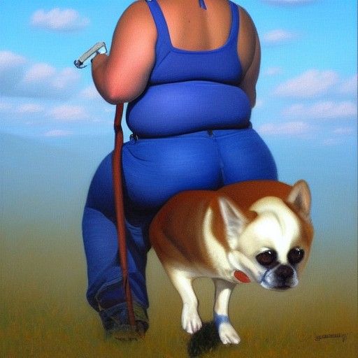 Woman Riding Chihuahua Underwater: Oil Painting