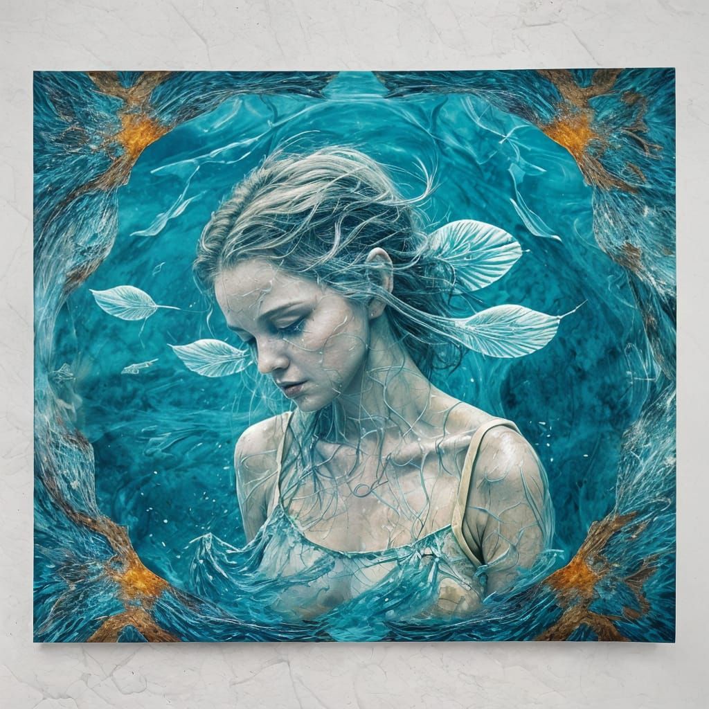 Glitchy Angel Woman in Underwater Shibori Vortex