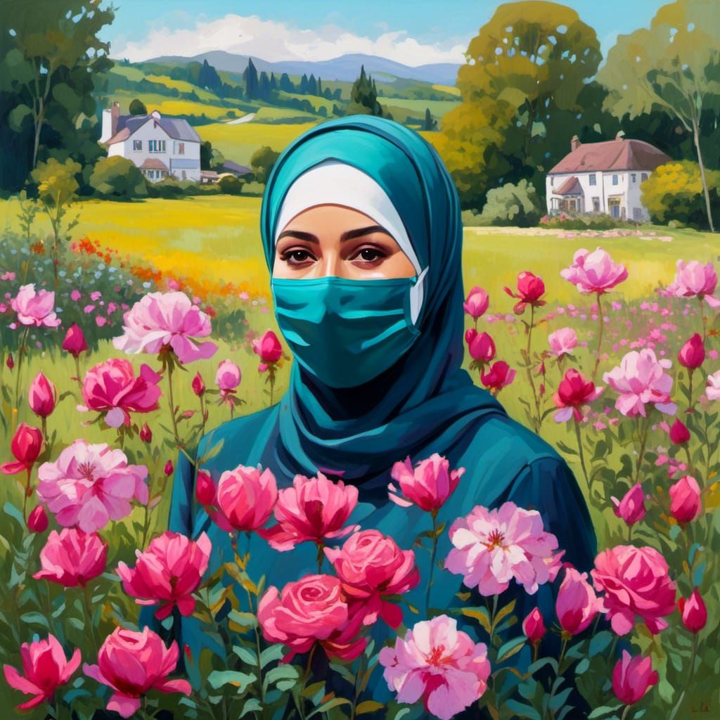 Irish Woman in Hijab Exploring Rose Garden