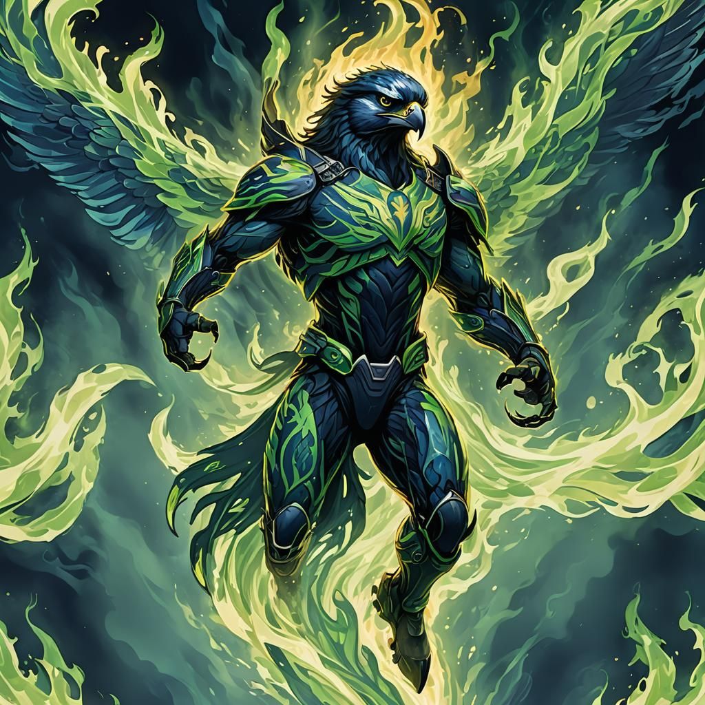 Ethereal Flaming Seahawk in Motion