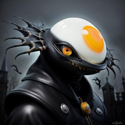 Surreal Fuzzy Creature of Fried Eggs in Urban Gothic