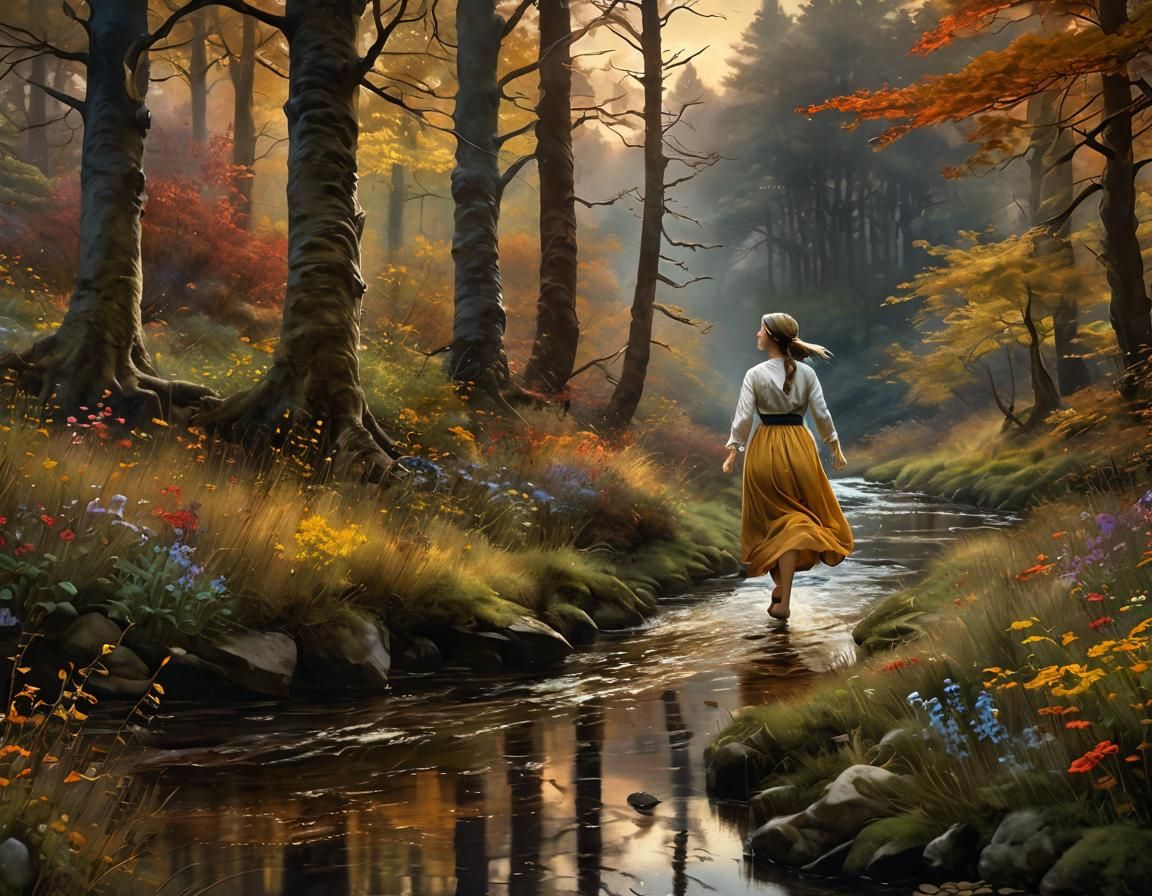 Autumn Forest Scene in Watercolor Style