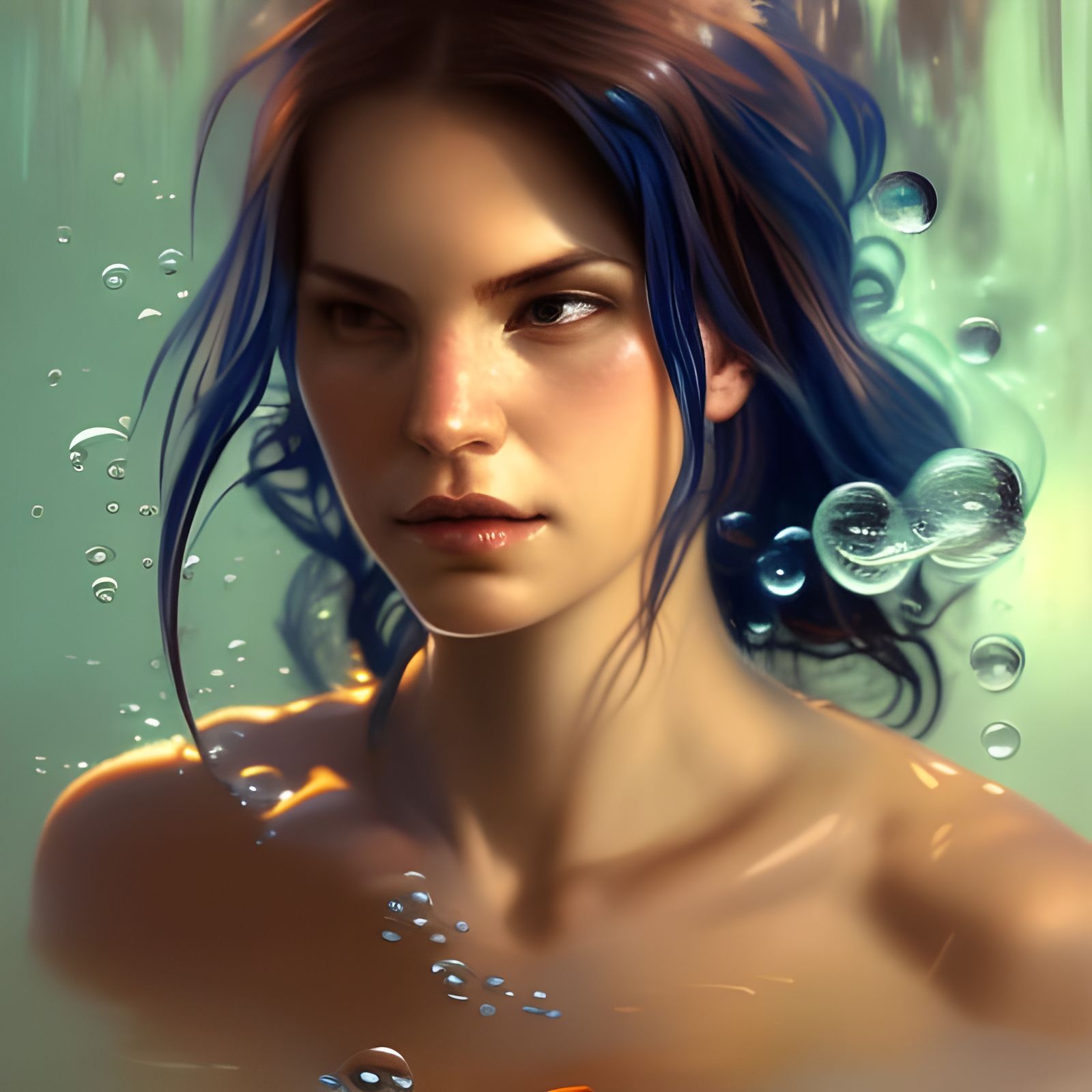 Underwater Woman Portrait in Hyperdetailed Style