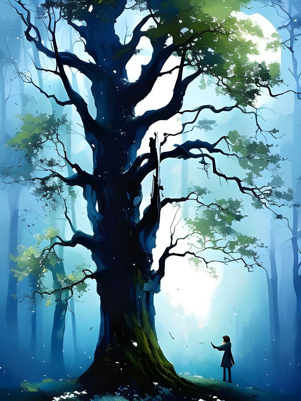 Enchanted Forest: White Tree Stump in Moonlight