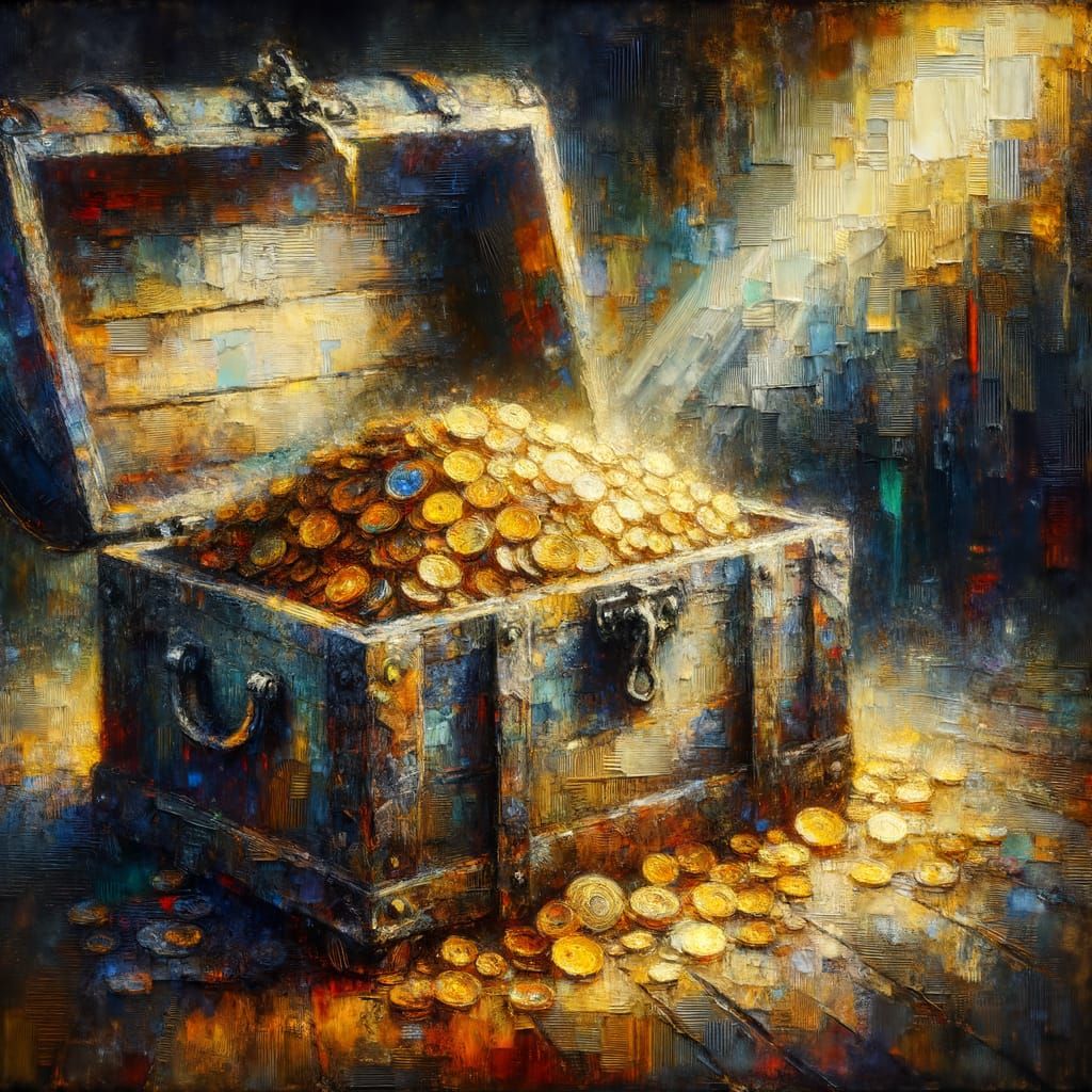 Golden Treasure Chest in Expressionist Impasto Style