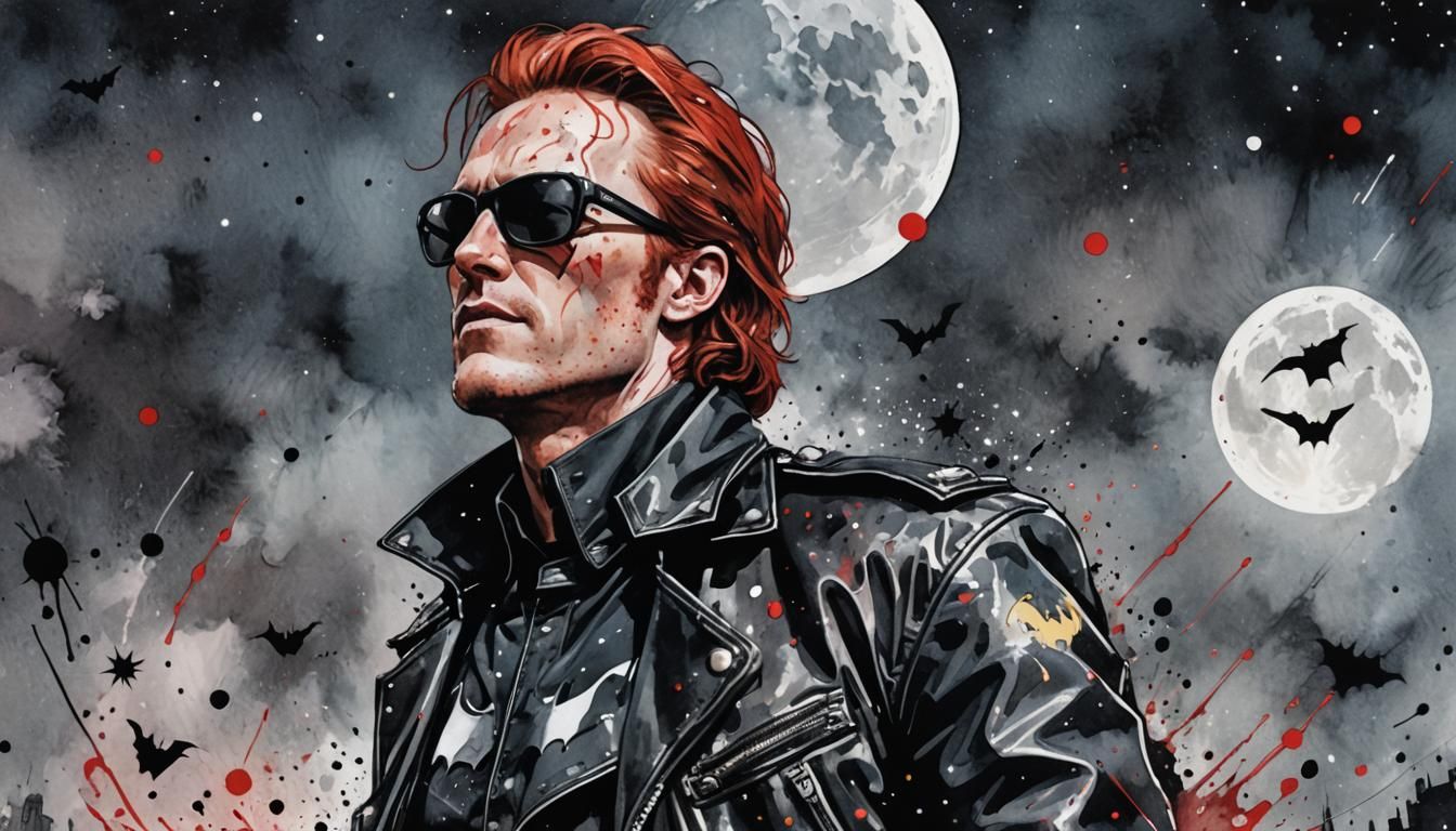 Red-Haired Batman in Comic Book Watercolor Style