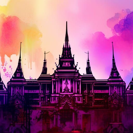 Grand Palace Bangkok: Fantasy Watercolor Double Exposure