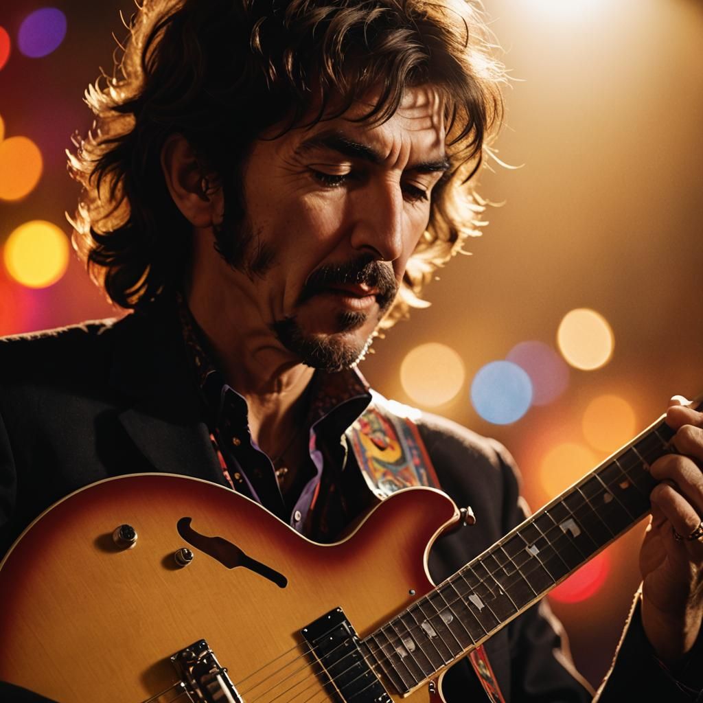 George Harrison Plays Fender Guitar in Hyperrealistic Portra...