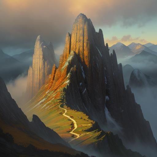 Proud Little People on Misty Mountain Peak