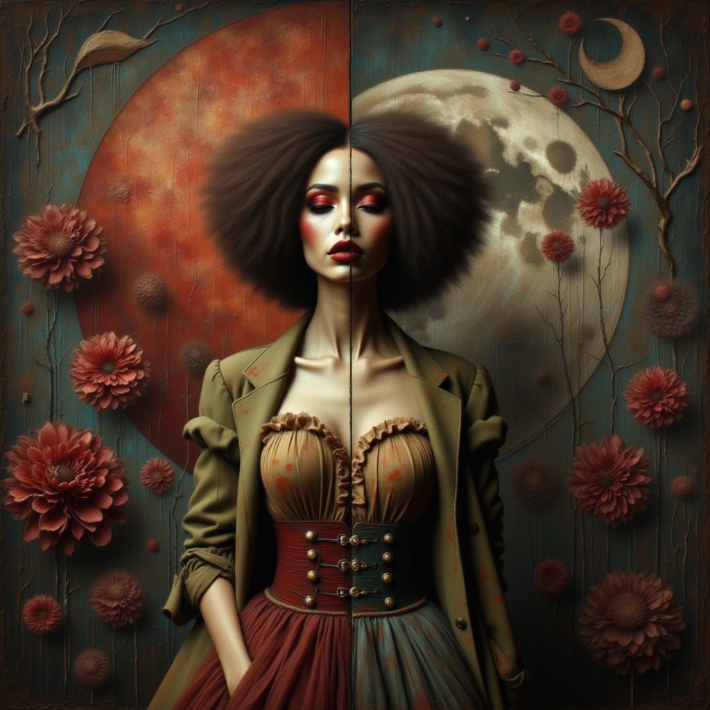 Art Nouveau Woman: Sun and Moon Duality