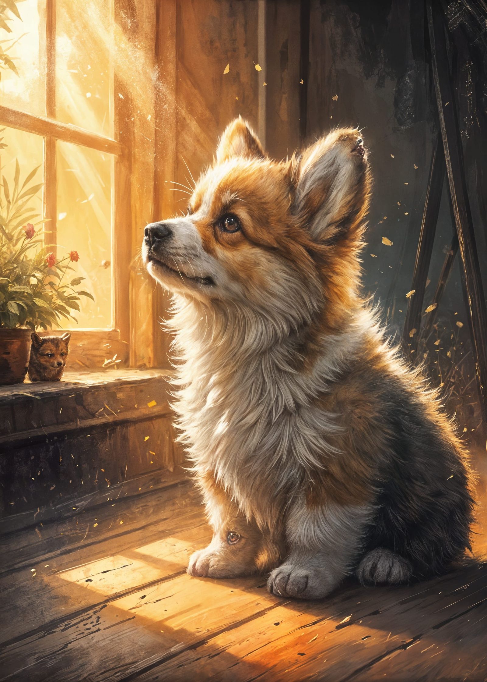 Expressive Corgi Puppy Oil Painting in Impasto Style