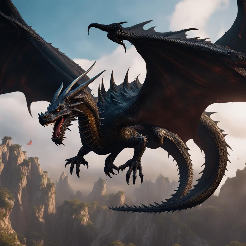 Flying Black Dragon: Detailed Matte Painting